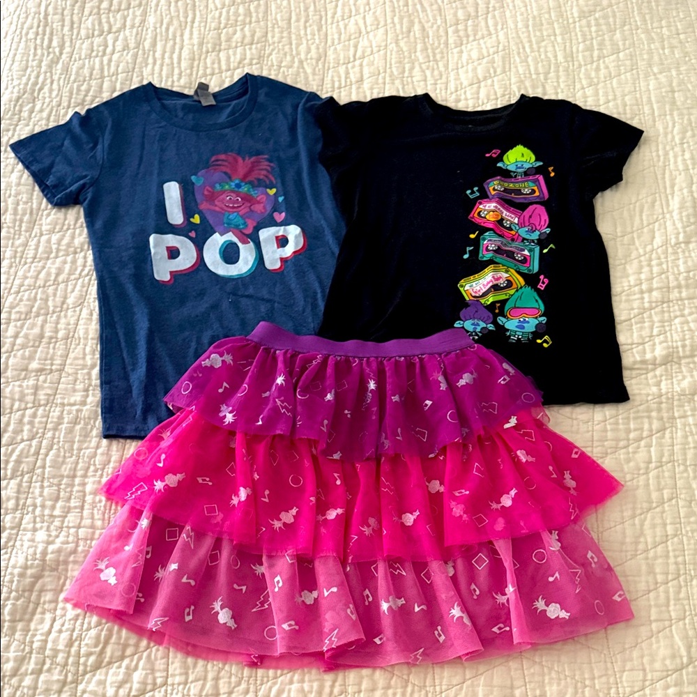 Trolls World Tour Poppy Brozone Pink Skirt and Tee Lot of 3